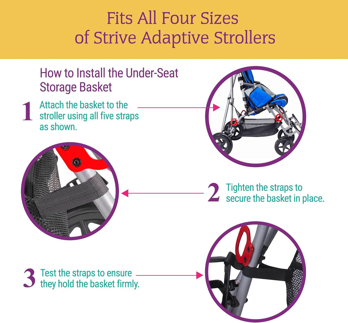 Underseat Basket for Strive Adaptive Stroller – Universal Stroller Storage Organizer, Fits All Four Strive Special Needs Stroller Sizes, Durable & Practical Accessory for Stroller