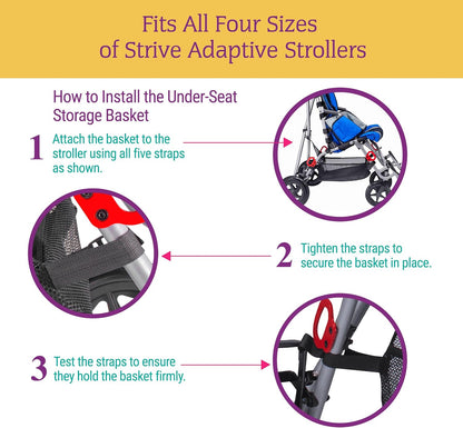 Underseat Basket for Strive Adaptive Stroller – Universal Stroller Storage Organizer, Fits All Four Strive Special Needs Stroller Sizes, Durable & Practical Accessory for Stroller