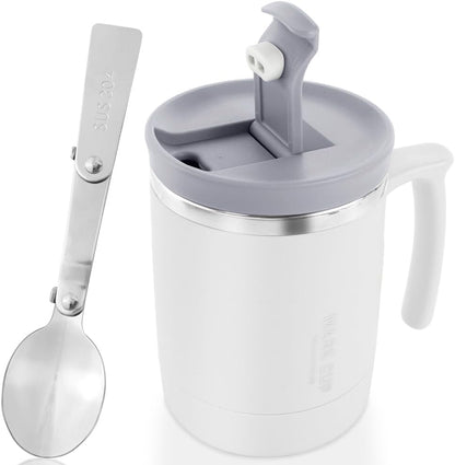 1 Pack Stainless Steel Insulated Coffee Mug With Handle and Lid, 17ozl Thermal Mug Travel Double Wall Reusable Tumbler Cup with Hidden Folding Spoon