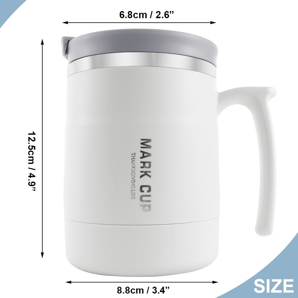 1 Pack Stainless Steel Insulated Coffee Mug With Handle and Lid, 17ozl Thermal Mug Travel Double Wall Reusable Tumbler Cup with Hidden Folding Spoon