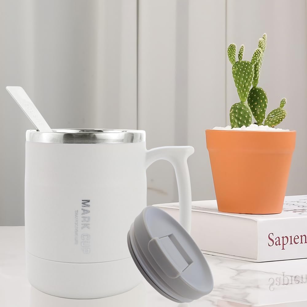 1 Pack Stainless Steel Insulated Coffee Mug With Handle and Lid, 17ozl Thermal Mug Travel Double Wall Reusable Tumbler Cup with Hidden Folding Spoon
