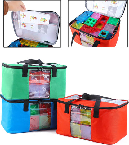 Toy Carry Case, 3PCS Toy Storage Organizer Bag for Magnetic Tiles, Portable Toys Travel Bag With Labels, Handles & Pockets For Magnet Building Tiles, Travel Case for Magnetic Blocks