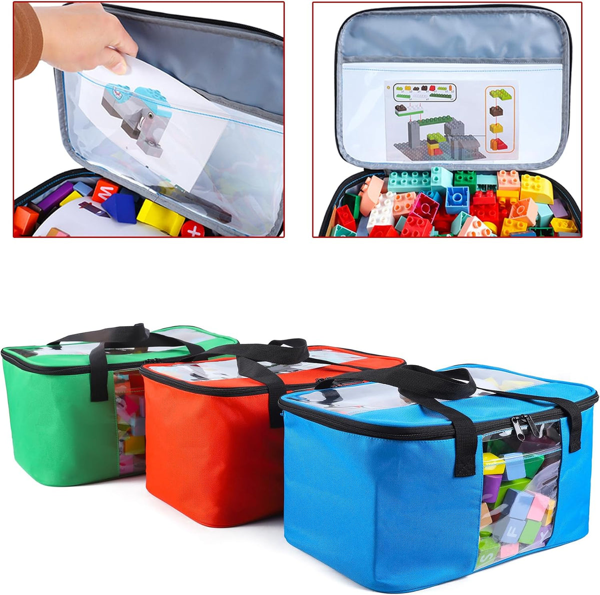 Toy Carry Case, 3PCS Toy Storage Organizer Bag for Magnetic Tiles, Portable Toys Travel Bag With Labels, Handles & Pockets For Magnet Building Tiles, Travel Case for Magnetic Blocks