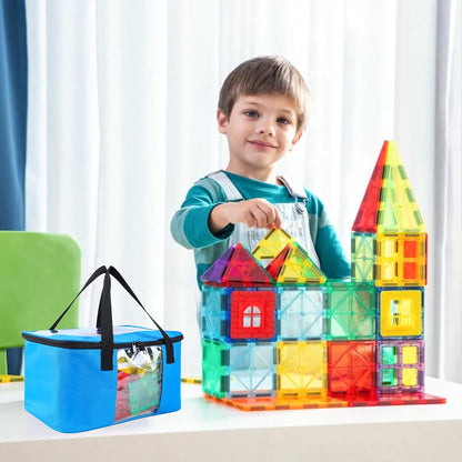 Toy Carry Case, 3PCS Toy Storage Organizer Bag for Magnetic Tiles, Portable Toys Travel Bag With Labels, Handles & Pockets For Magnet Building Tiles, Travel Case for Magnetic Blocks