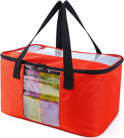 Toy Carry Case, 3PCS Toy Storage Organizer Bag for Magnetic Tiles, Portable Toys Travel Bag With Labels, Handles & Pockets For Magnet Building Tiles, Travel Case for Magnetic Blocks