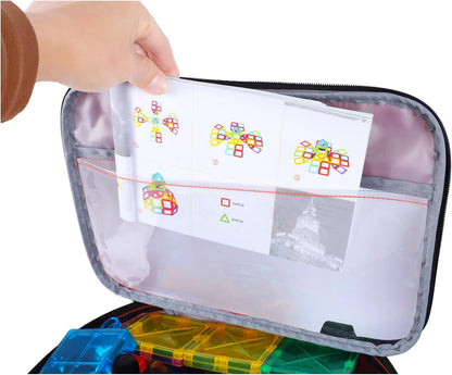 Toy Carry Case, 3PCS Toy Storage Organizer Bag for Magnetic Tiles, Portable Toys Travel Bag With Labels, Handles & Pockets For Magnet Building Tiles, Travel Case for Magnetic Blocks