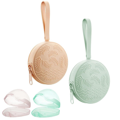 4 Pack Pacifier Holder Case Set | 2 Pack Silicone Portable Travel Pacifier Pouch & 2 Pack Transparent Nipple Holder Case Container Trave l Boxes | BPA Free| Universal Accessories Holders
