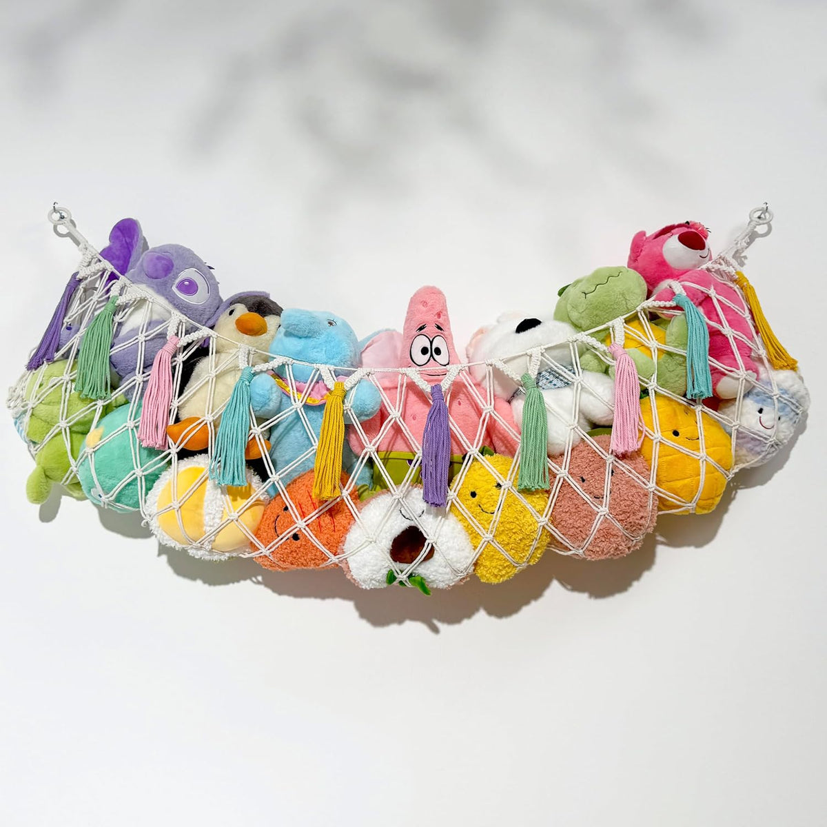 Stuffed Animal Hammock Net, Toy Storage For Stuffy, Plushie Net Wall Hanging Organizer Corner Holderwith Tassels Hooks For Kids Bedroom Nursery Room