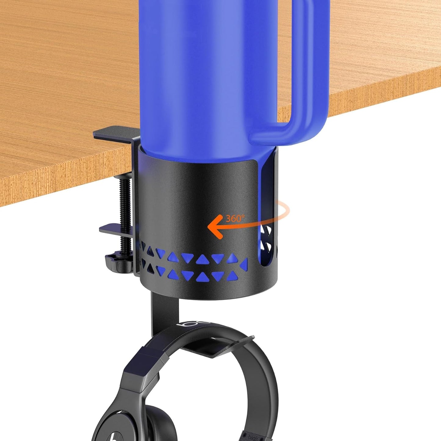 Deep Desk Cup Holder Clamp for Table,360° Rotating Anti-Spill Cup Holder for Desk,Office Accessories to Hold Coffee Mugs,Stanley YETI Bottles Holder