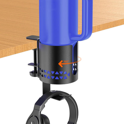 Deep Desk Cup Holder Clamp for Table,360° Rotating Anti-Spill Cup Holder for Desk,Office Accessories to Hold Coffee Mugs,Stanley YETI Bottles Holder