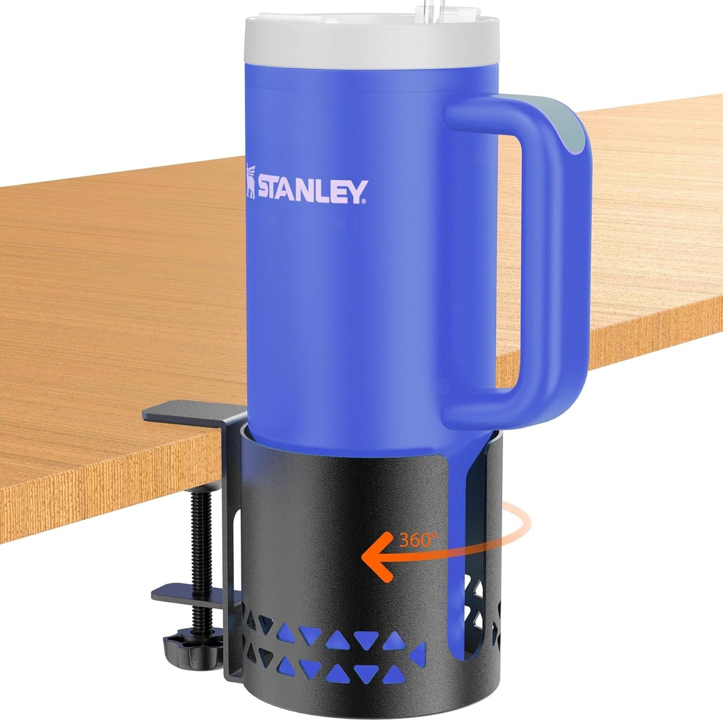 Deep Desk Cup Holder Clamp for Table,360° Rotating Anti-Spill Cup Holder for Desk,Office Accessories to Hold Coffee Mugs,Stanley YETI Bottles Holder