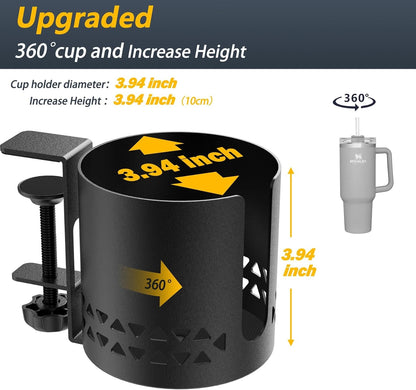 Deep Desk Cup Holder Clamp for Table,360° Rotating Anti-Spill Cup Holder for Desk,Office Accessories to Hold Coffee Mugs,Stanley YETI Bottles Holder