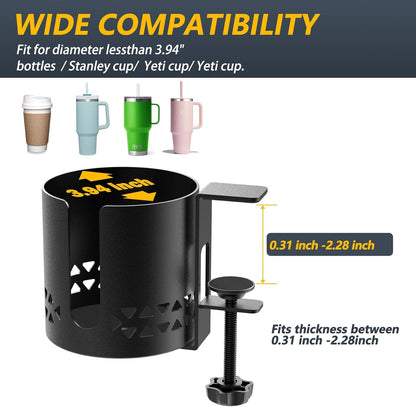 Deep Desk Cup Holder Clamp for Table,360° Rotating Anti-Spill Cup Holder for Desk,Office Accessories to Hold Coffee Mugs,Stanley YETI Bottles Holder