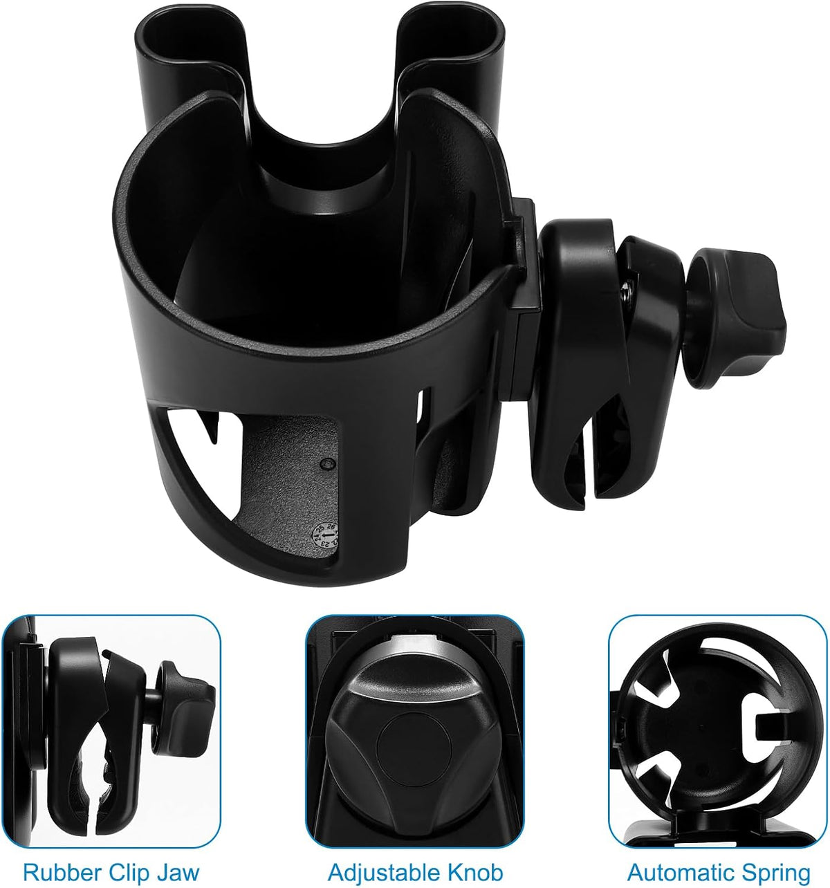 Universal Walker Cup Holder with Phone Holder, Wheelchair Cup Holder, 360° Rotatable Bottle Holder for Wheelchair, Walker, Scooter