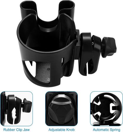 Universal Walker Cup Holder with Phone Holder, Wheelchair Cup Holder, 360° Rotatable Bottle Holder for Wheelchair, Walker, Scooter