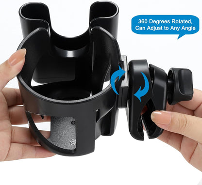 Universal Walker Cup Holder with Phone Holder, Wheelchair Cup Holder, 360° Rotatable Bottle Holder for Wheelchair, Walker, Scooter