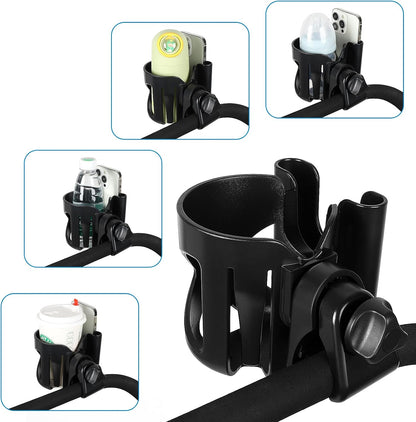 Universal Walker Cup Holder with Phone Holder, Wheelchair Cup Holder, 360° Rotatable Bottle Holder for Wheelchair, Walker, Scooter