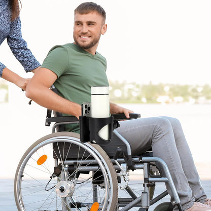 Universal Walker Cup Holder with Phone Holder, Wheelchair Cup Holder, 360° Rotatable Bottle Holder for Wheelchair, Walker, Scooter