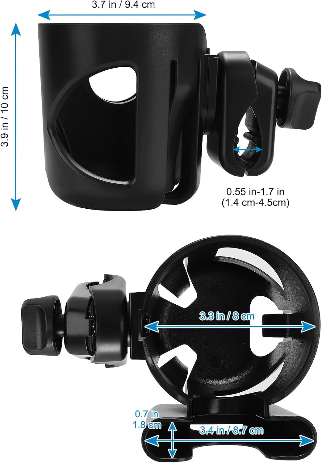 Universal Walker Cup Holder with Phone Holder, Wheelchair Cup Holder, 360° Rotatable Bottle Holder for Wheelchair, Walker, Scooter