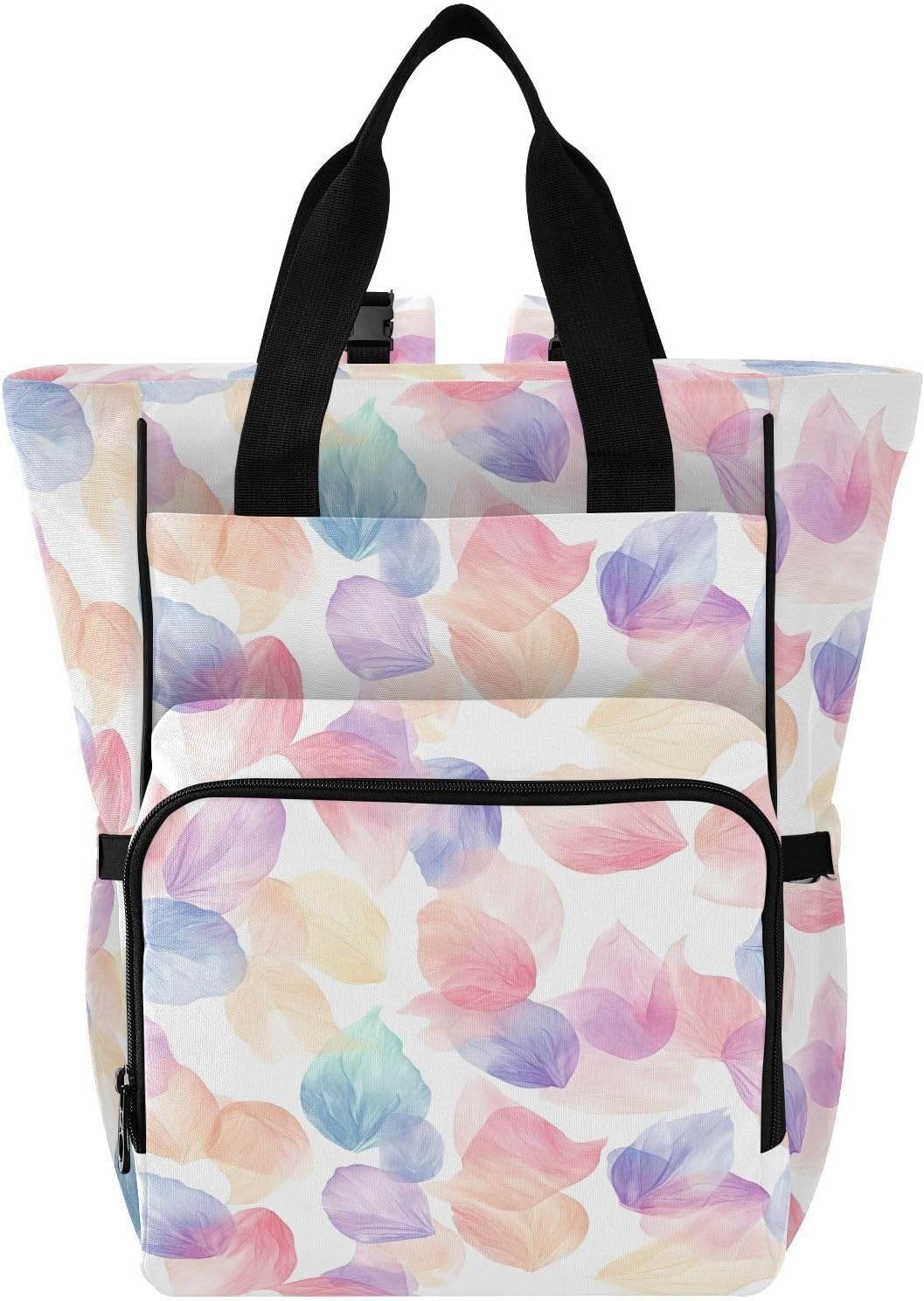 Diaper Bag Backpack, Multifunction Travel Bag for Moms Dads, Baby Changing Bag with Insulted Pockets, Stroller Straps and Side Bottle Pockets Watercolor Petal Pattern