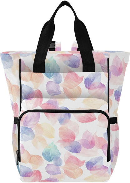 Diaper Bag Backpack, Multifunction Travel Bag for Moms Dads, Baby Changing Bag with Insulted Pockets, Stroller Straps and Side Bottle Pockets Watercolor Petal Pattern
