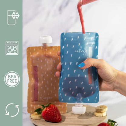 Reusable Baby Food Pouches | Refillable Squeeze Pouches Smoothies, Apple Sauces, Purees | Squeeze Pouch snack - Storage for Kids Toddler - Refillable (Pack of 6)