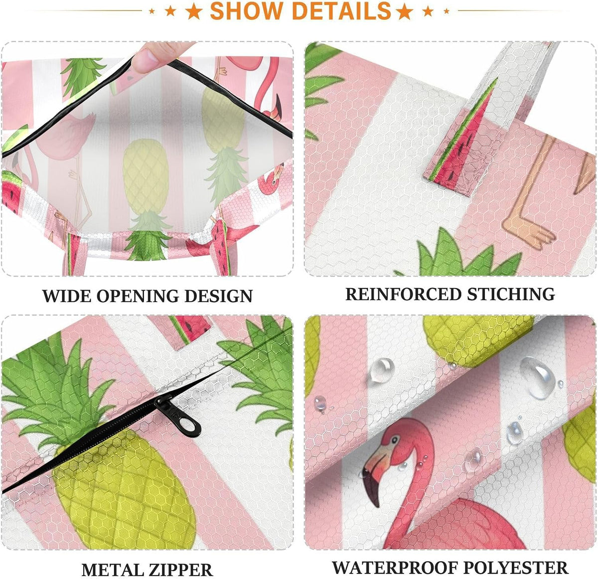 Flamingo Pineapple Waterproof Travel Laundry Bag Reusable 2-Pack