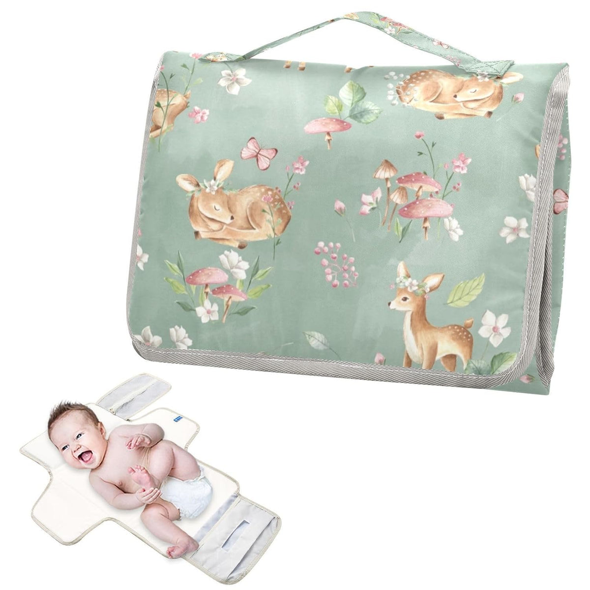 Woodland Deer Portable Diaper Changing Pad with Wipes Holder