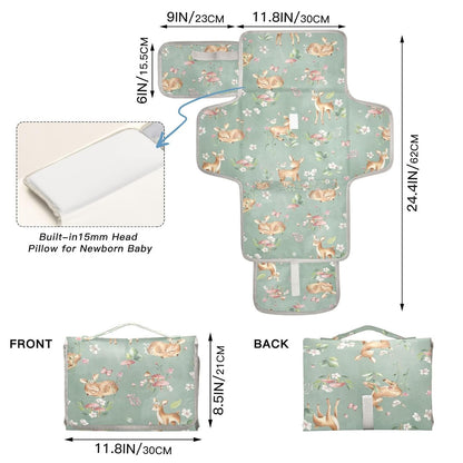 Woodland Deer Portable Diaper Changing Pad with Wipes Holder
