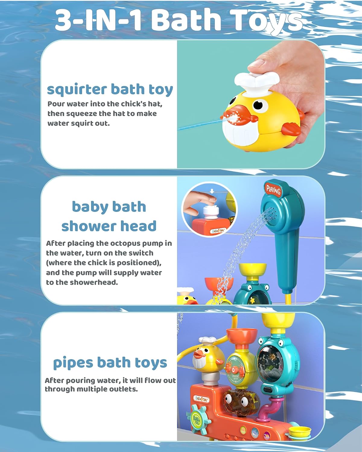 3-in-1 Bath Toys for Toddler, Interactive Bath Shower Head