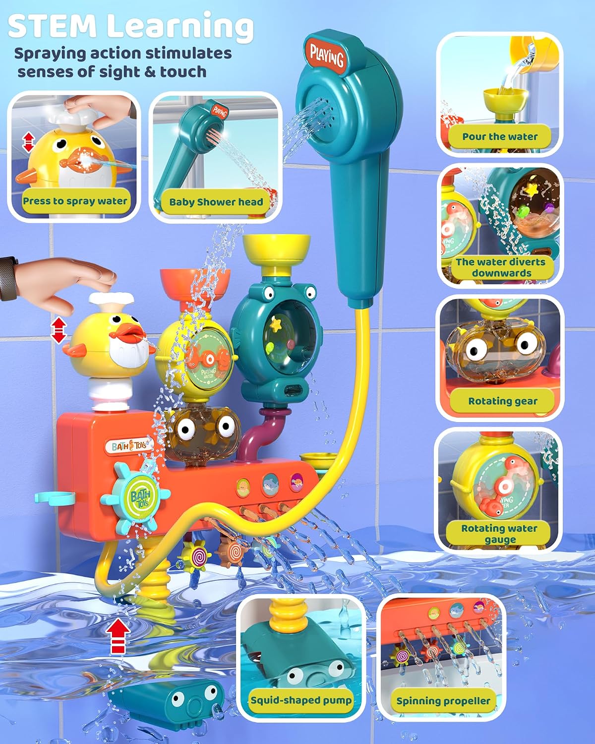 3-in-1 Bath Toys for Toddler, Interactive Bath Shower Head