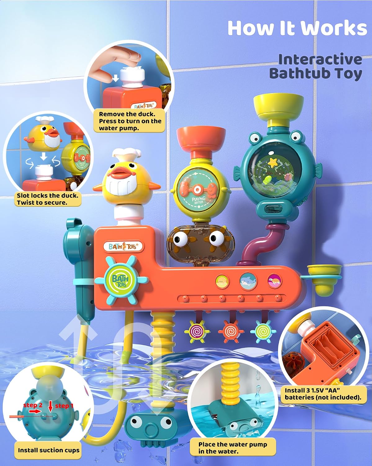 3-in-1 Bath Toys for Toddler, Interactive Bath Shower Head