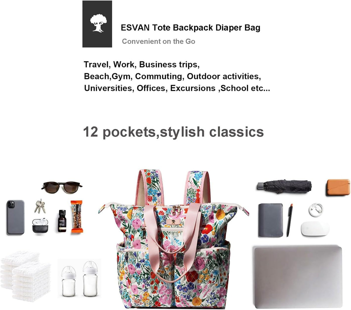 Diaper Tote Bag Totepack Backpack 2 in 1 for Women Multifunctional Large Capacity with Insulated Pockets Travel