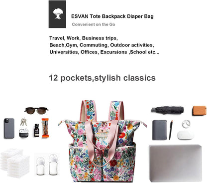 Diaper Tote Bag Totepack Backpack 2 in 1 for Women Multifunctional Large Capacity with Insulated Pockets Travel