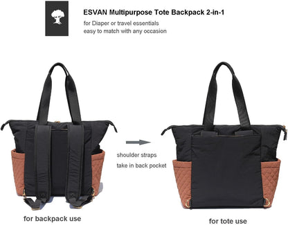 Diaper Tote Bag Totepack Backpack 2 in 1 for Women Multifunctional Large Capacity with Insulated Pockets Travel