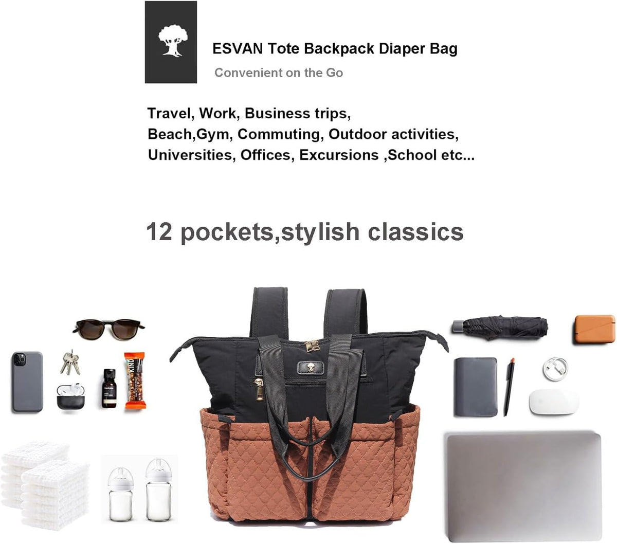 Diaper Tote Bag Totepack Backpack 2 in 1 for Women Multifunctional Large Capacity with Insulated Pockets Travel