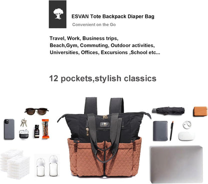Diaper Tote Bag Totepack Backpack 2 in 1 for Women Multifunctional Large Capacity with Insulated Pockets Travel