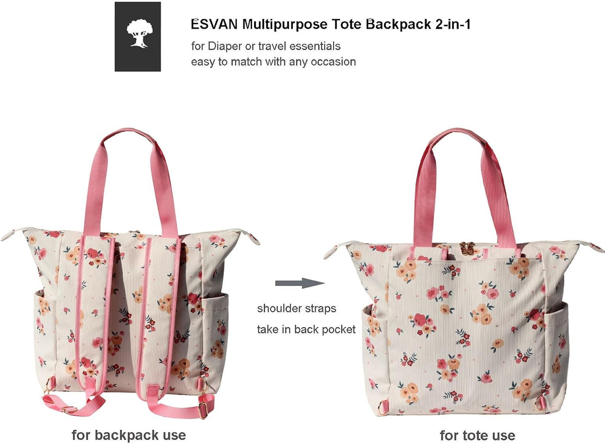 Diaper Tote Bag Totepack Backpack 2 in 1 for Women Multifunctional Large Capacity with Insulated Pockets Travel