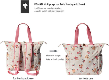 Diaper Tote Bag Totepack Backpack 2 in 1 for Women Multifunctional Large Capacity with Insulated Pockets Travel