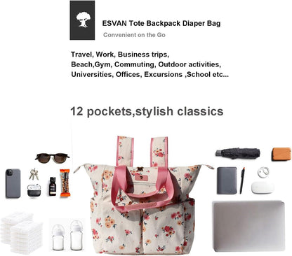 Diaper Tote Bag Totepack Backpack 2 in 1 for Women Multifunctional Large Capacity with Insulated Pockets Travel