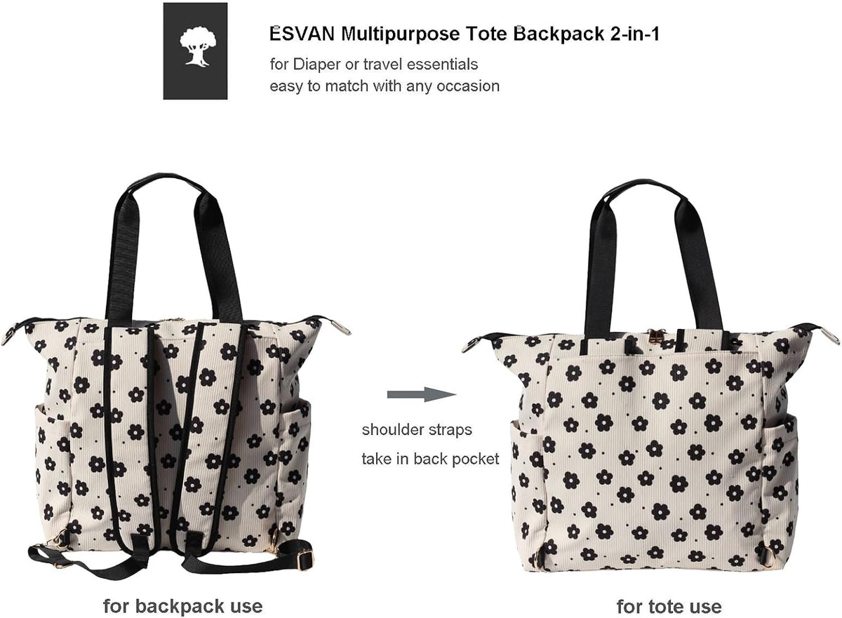 Diaper Tote Bag Totepack Backpack 2 in 1 for Women Multifunctional Large Capacity with Insulated Pockets Travel