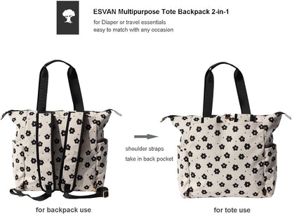 Diaper Tote Bag Totepack Backpack 2 in 1 for Women Multifunctional Large Capacity with Insulated Pockets Travel