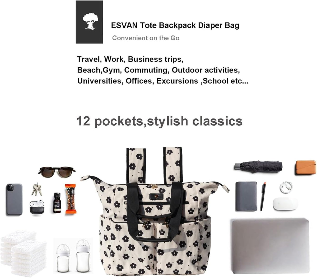 Diaper Tote Bag Totepack Backpack 2 in 1 for Women Multifunctional Large Capacity with Insulated Pockets Travel