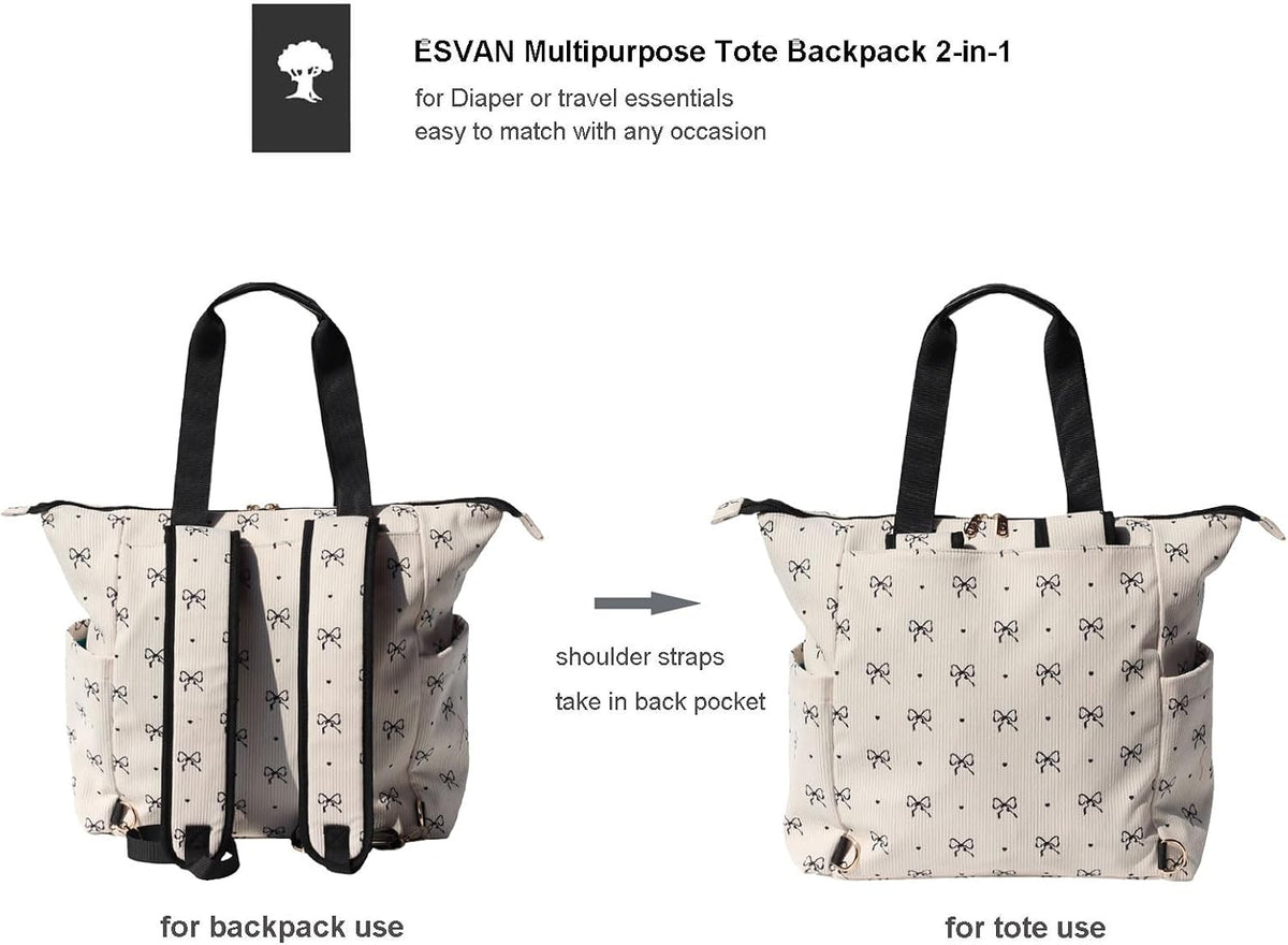 Diaper Tote Bag Totepack Backpack 2 in 1 for Women Multifunctional Large Capacity with Insulated Pockets Travel