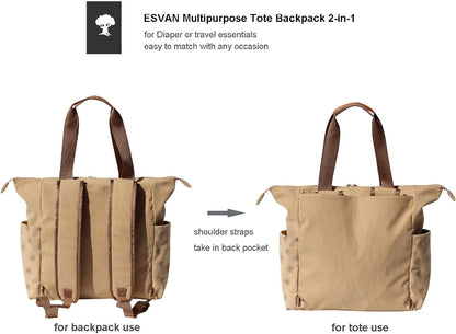 Diaper Tote Bag Totepack Backpack 2 in 1 for Women Multifunctional Large Capacity with Insulated Pockets Travel
