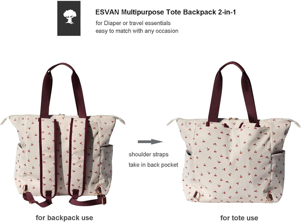 Diaper Tote Bag Totepack Backpack 2 in 1 for Women Multifunctional Large Capacity with Insulated Pockets Travel