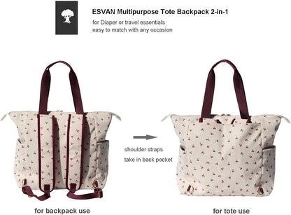 Diaper Tote Bag Totepack Backpack 2 in 1 for Women Multifunctional Large Capacity with Insulated Pockets Travel