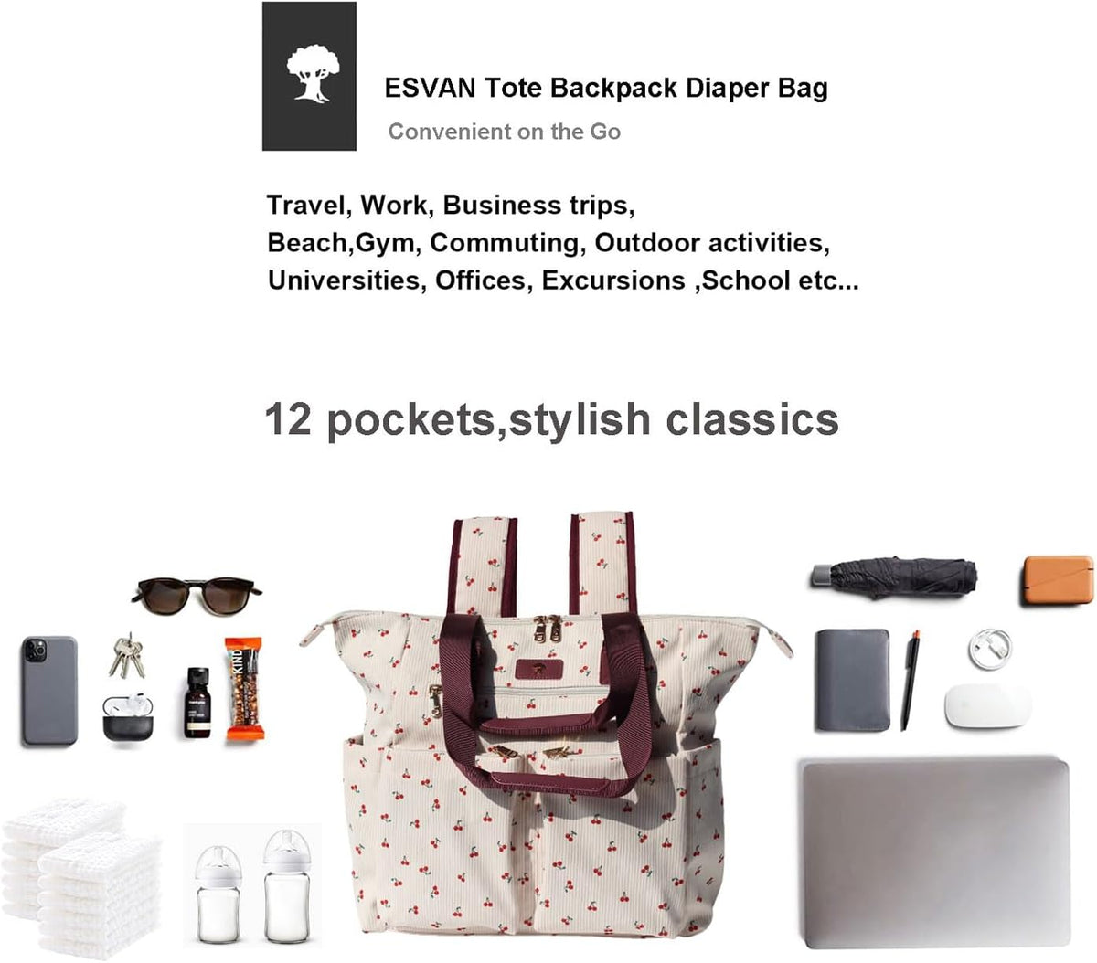 Diaper Tote Bag Totepack Backpack 2 in 1 for Women Multifunctional Large Capacity with Insulated Pockets Travel