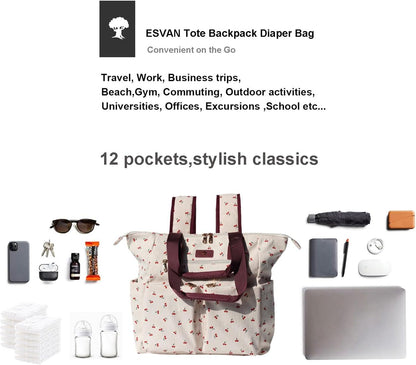 Diaper Tote Bag Totepack Backpack 2 in 1 for Women Multifunctional Large Capacity with Insulated Pockets Travel