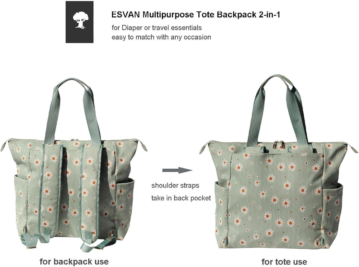 Diaper Tote Bag Totepack Backpack 2 in 1 for Women Multifunctional Large Capacity with Insulated Pockets Travel